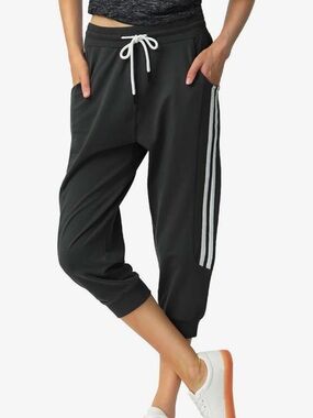 Women’s Black Cropped Track Joggers with White Side Stripes